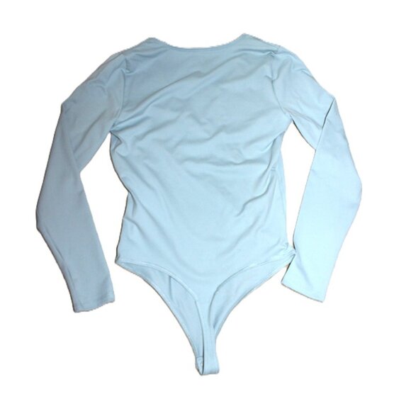nwt ABERCROMBIE & FITCH Soft Collection Long-Sleeve Wrap Bodysuit in Dusty Blue - Picture 6 of 7